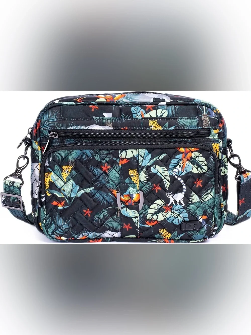lug Quilted Crossbody Bag in Black with Teal, Mint & Orange Accents